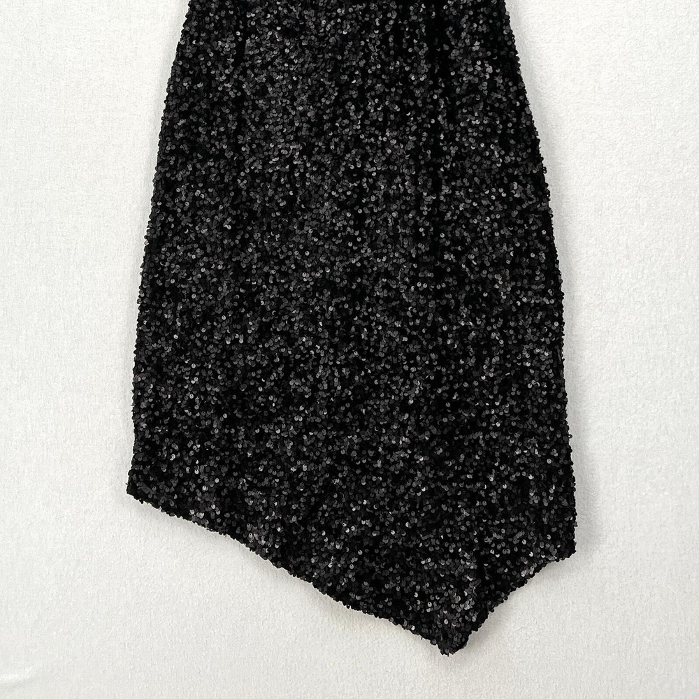 CIEBON Signy Sequin Asymmetrical Gown Womens Small Black Halter Midi Sleeveless - Picture 7 of 16